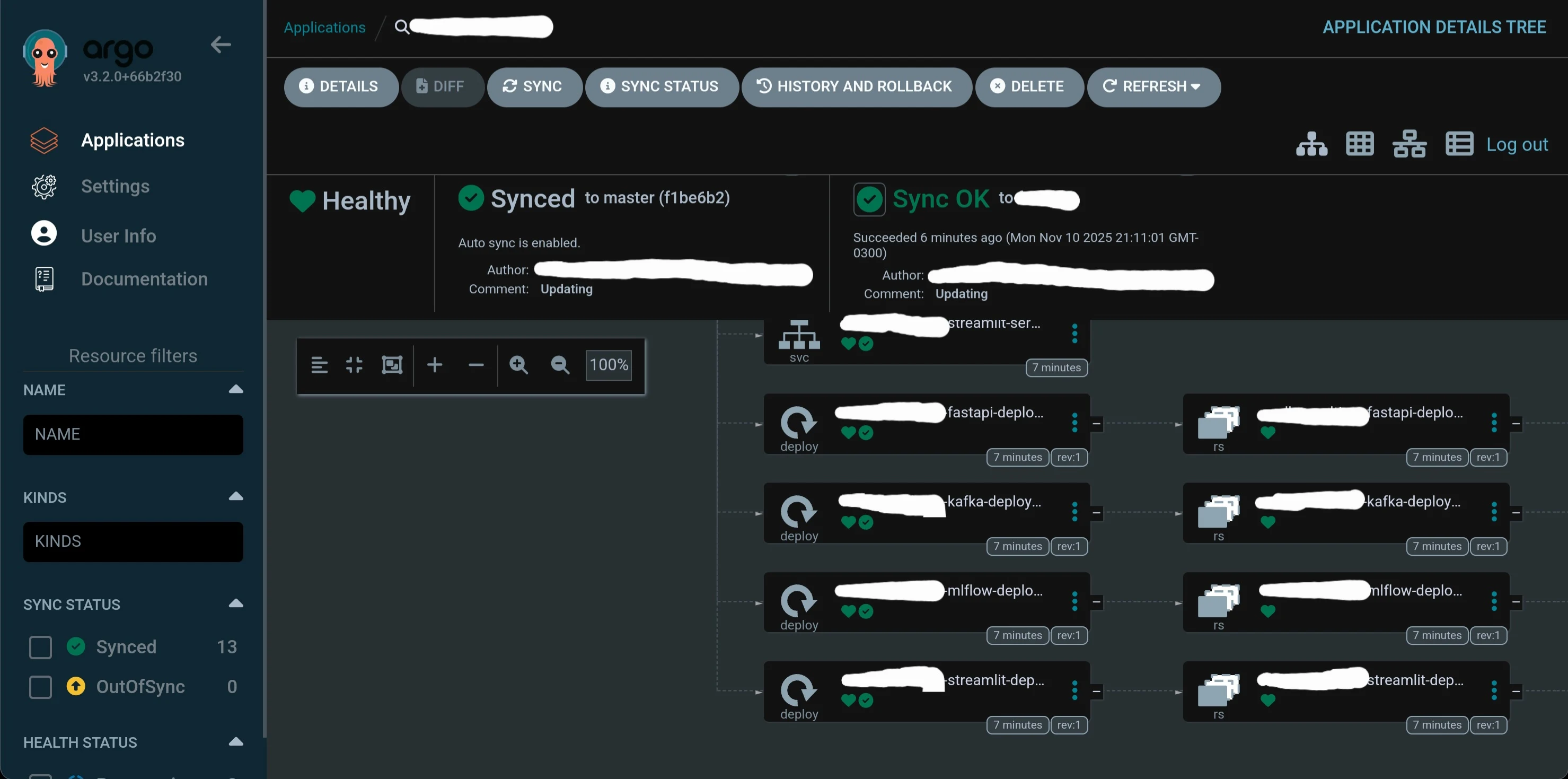 ArgoCD UI showing a deployed project with synced application state — the GitOps loop closed end-to-end.
